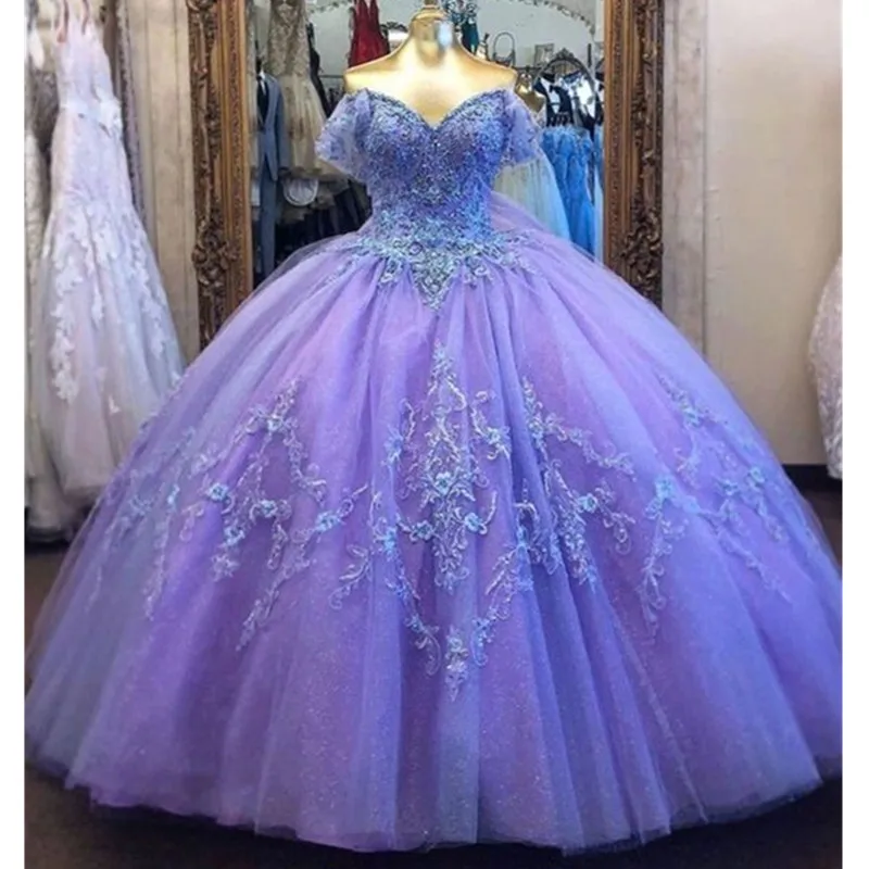 

Роскошное бальное платье из тюля, платья для Quinceanera, длинные платья с бисером, кристаллами, милое Лавандовое платье 15 лет, платья для 15 лет, ми...