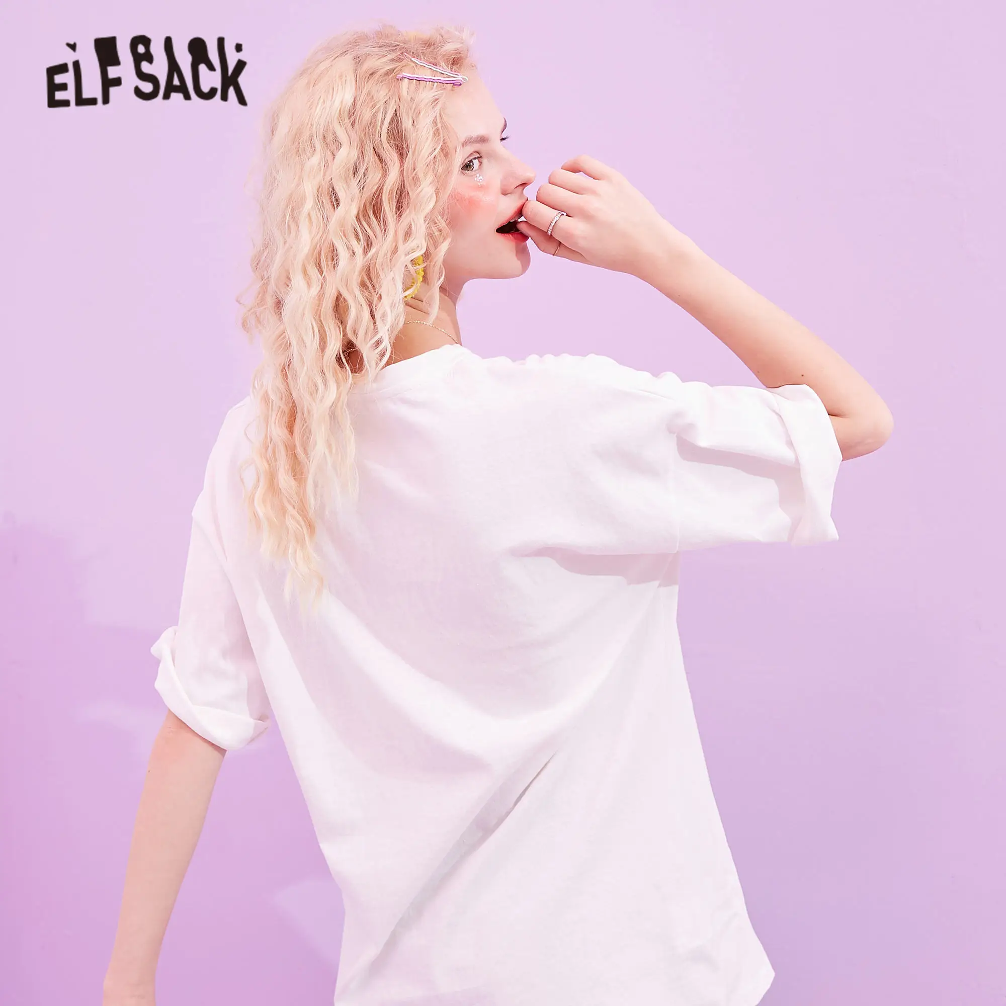 Женская футболка с принтом ELFSACK белая Повседневная в стиле Харадзюку лето
