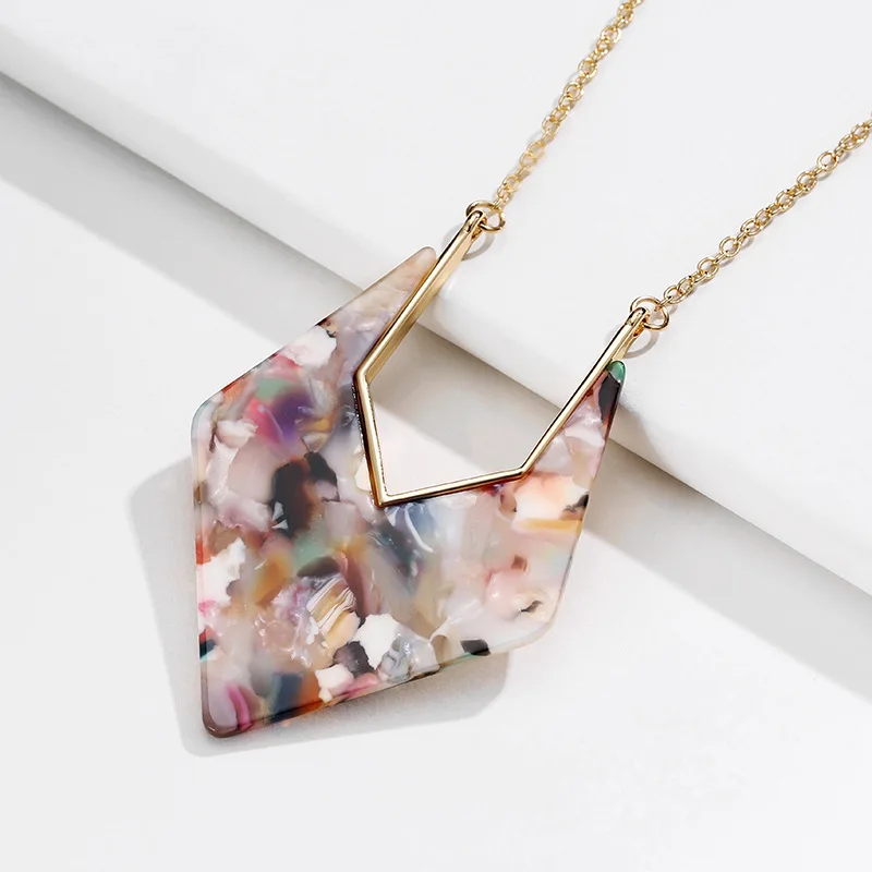 New Vintage Acrylic Geometric Pendant Necklace Women Statement Long Chain Metal Ethnic Jewelry Leopard Sweater | Украшения и