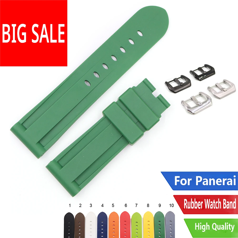 CARLYWET 22 24mm TOP Quality White Yellow Red Black Waterproof Silicone Rubber Replacement Watch Band Strap For Panerai Luminor