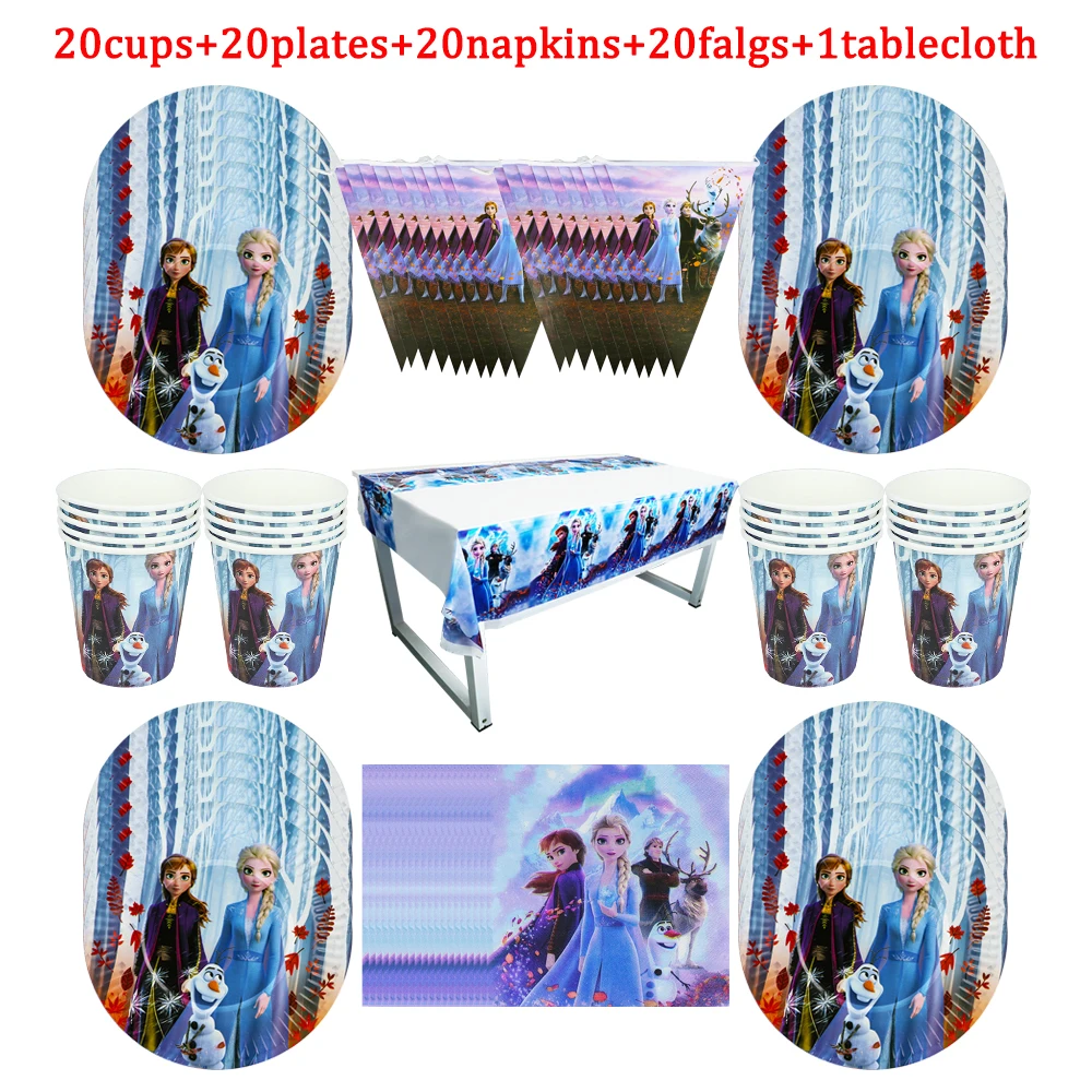 

81Pcs Disney Frozen Elsa Anna Princess Birthday Party Decorations Disposable Tableware Plates Napkins Baby Shower Hot Sale