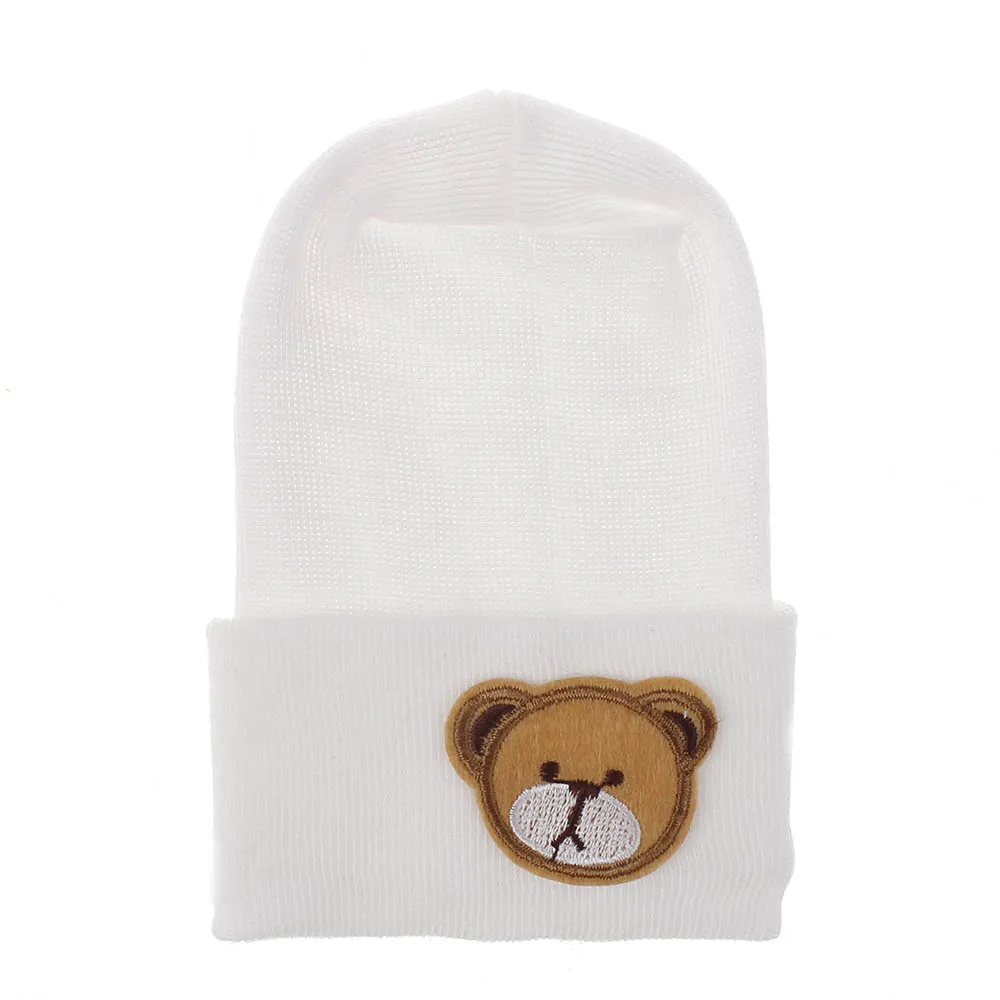 White Bear Аксессуары для детских вещей, детская мягкая шапка-тюрбан для новорожденных, прекрасная зимняя теплая шапочка, вязаная шапка с вышивкой - Цвет: White Bear
