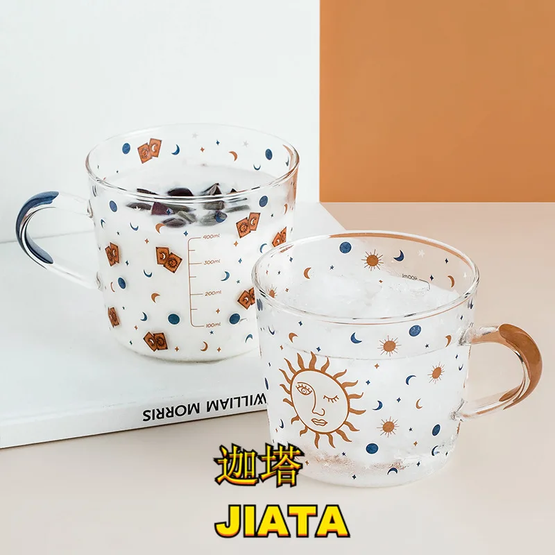 

Cute Glass Water Cup Creative Scale Glass Breakfast Milk Coffee Cup Home Couple Water Cup Sun Eye Pattern Beverage Glass Mug