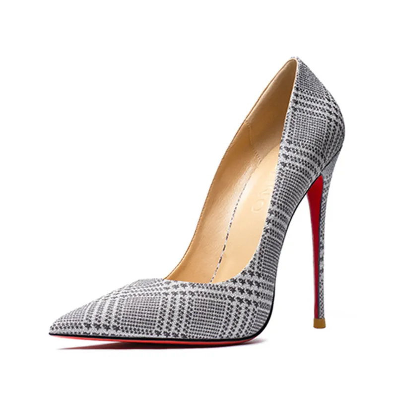 

Женские повседневные ботинки в клетку, туфли-лодочки с красной подошвой на высоком каблуке, женская модная классическая обувь, офисные туфли на шпильках для работы, весна-лето