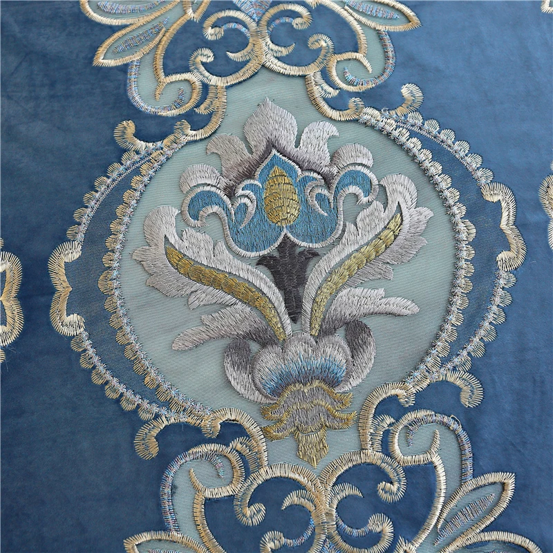 Высококачественные синие вышитые занавески для гостиной в европейском стиле