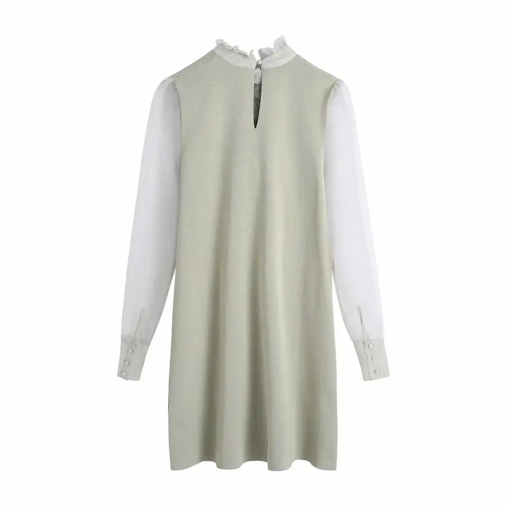 Женское трикотажное платье элегантное контрастное из органзы с высоким воротом