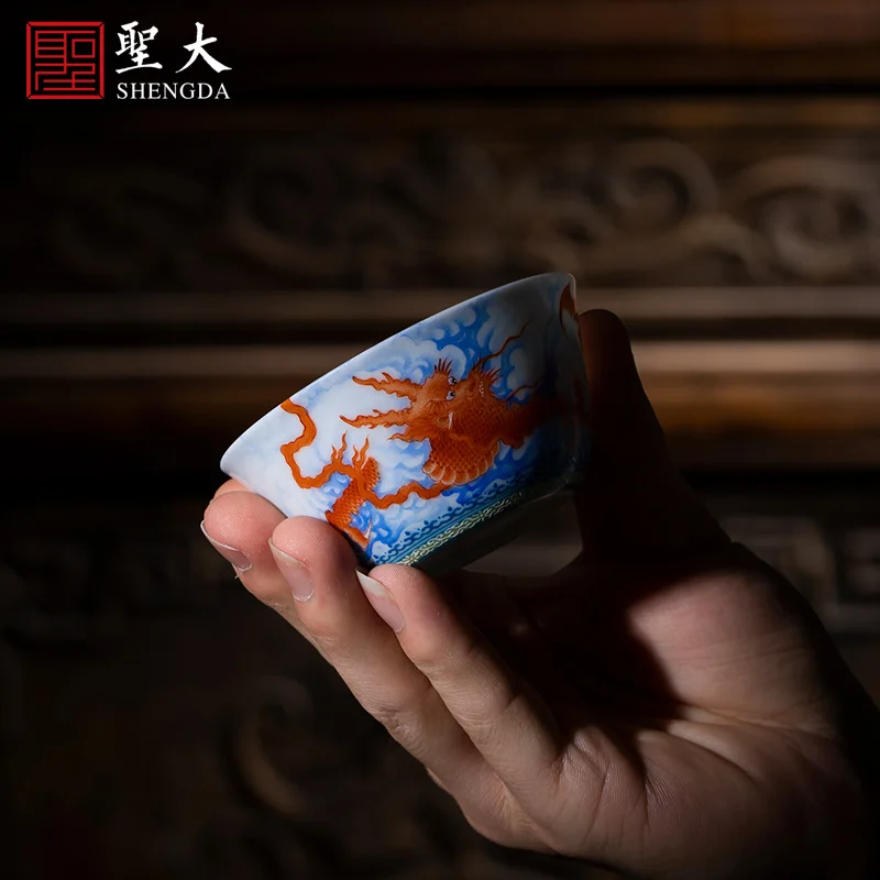 

ceramic kungfu heavy colored enamel alum red dragon grain lie fa cup sample tea cup of jingdezhen tea service