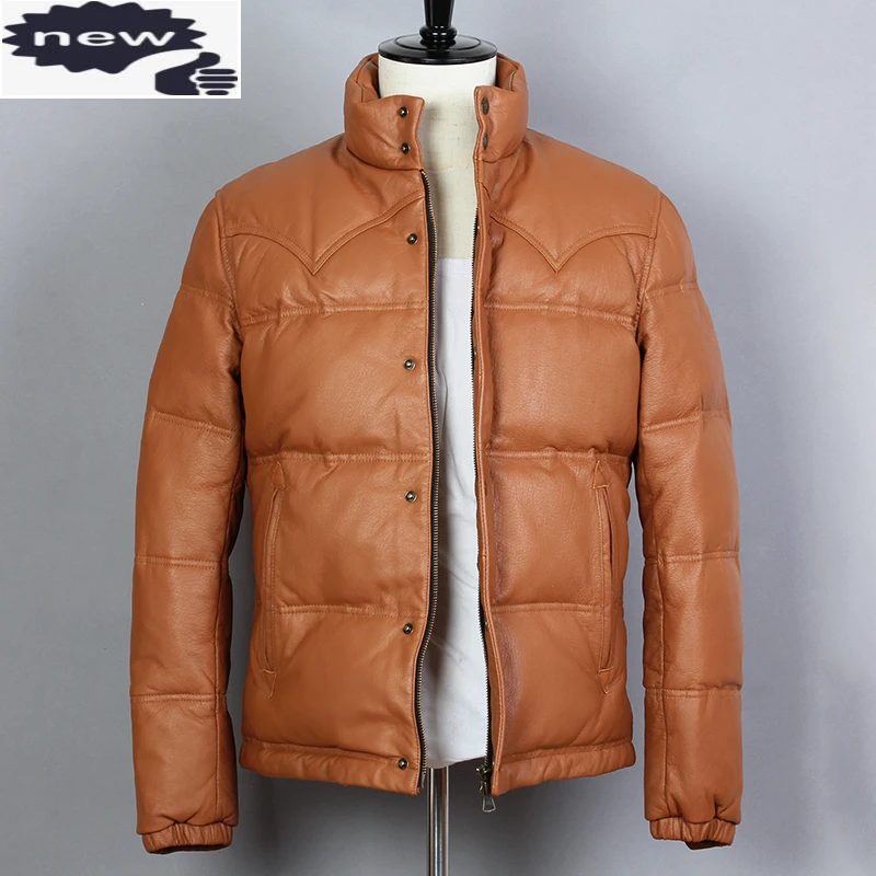 

Куртка мужская из натуральной овечьей кожи, на утином пуху, с воротником-стойкой