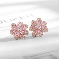 colorful zircon flower earrings s925 silver earrings womens simple engagement wedding earrings