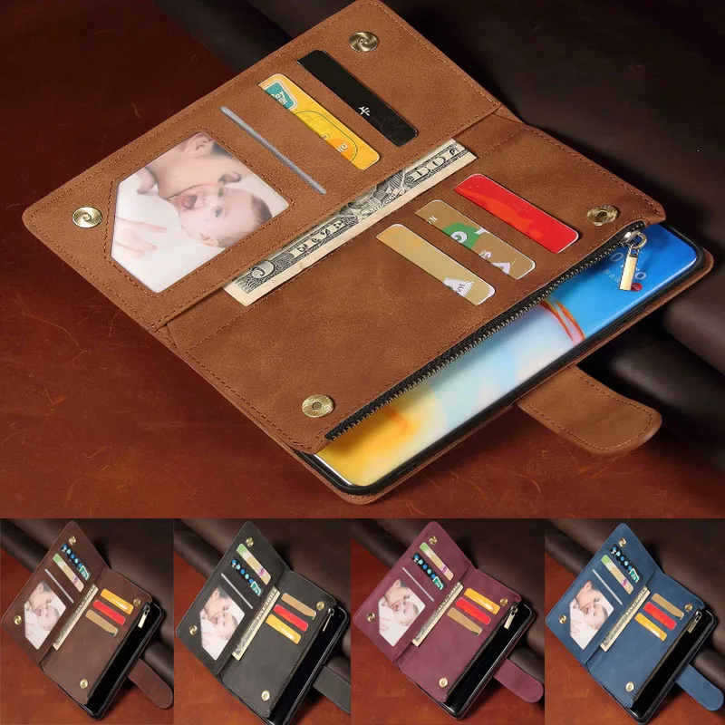 

Leather Wallet For Huawei P Smart S 2020 Case Magnetic Zipper Wallet Mobile Retro Wallet Flip Card Stand Cover