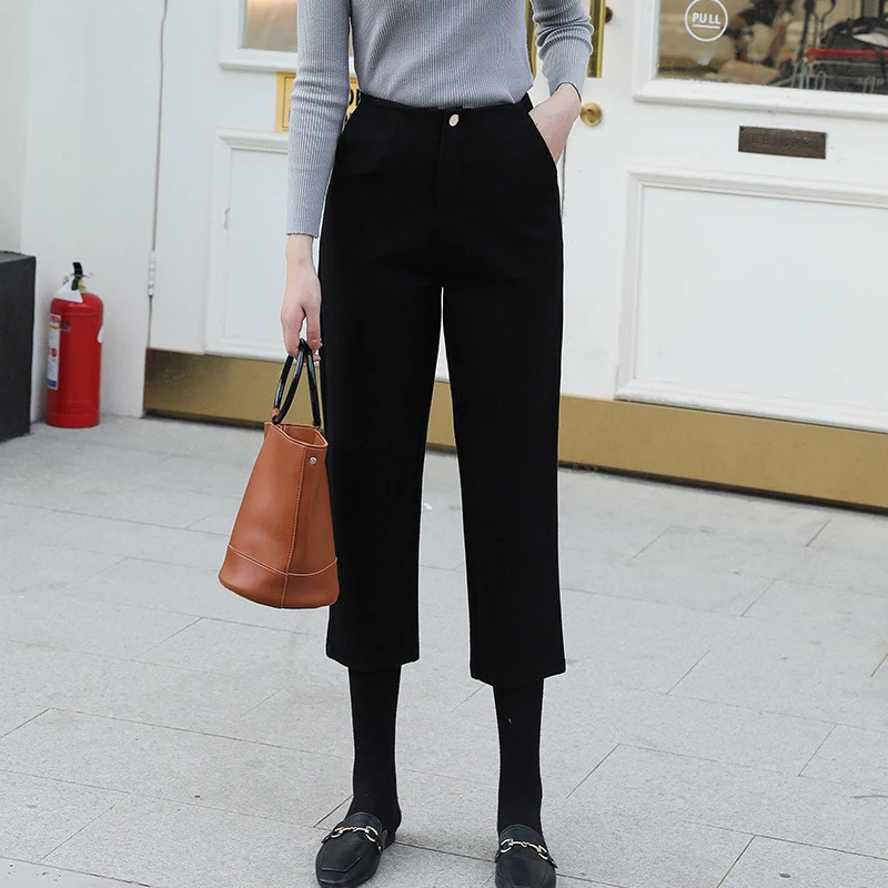 

Pants Women Zipper Solid Simple All-match Korean Style Leisure Daily Loose High Waist Woolen Pant Womens Soft Trousers New Chic
