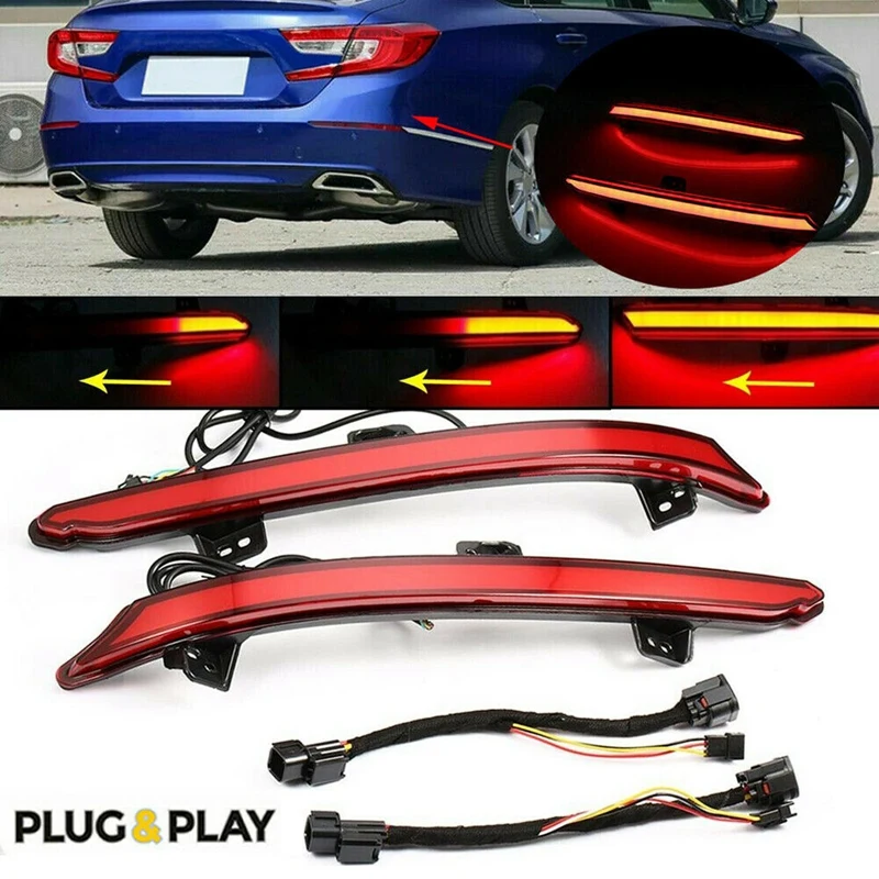 

Red Lens Rear Bumper Reflector Brake Tail Sequential Flash Signal Lights Lamp For Honda Accord 10Th Gen 2018-2020