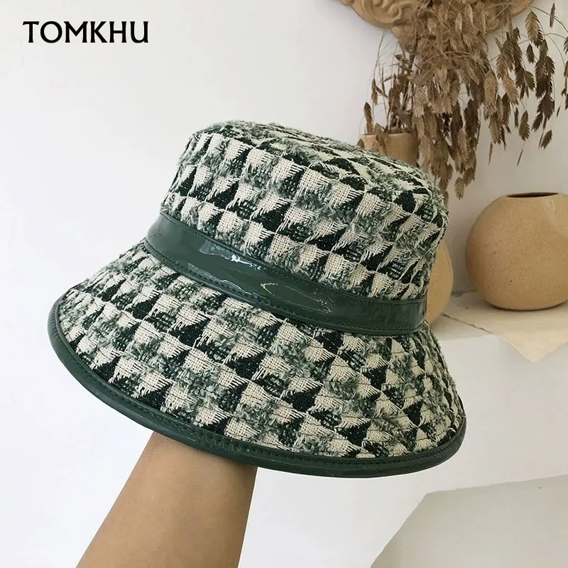 Панама женская твидовая в клетку винтажная дизайнерская шапка с УФ защитой