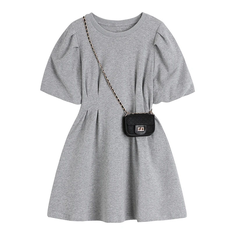 

Summer Dress Women Chic Fashion With Messenger Bag Midi Dress Short Sleeve Pullover Dresses Female Vestidos Sweet Sundress Solid