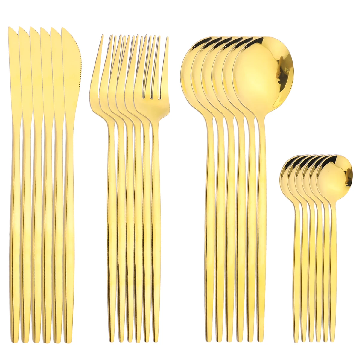 

Набор золотых столовых приборов из нержавеющей стали, комплект из 24 приборов, нож, вилка, ложка, столовые приборы, ярсветильник свет, для кух...