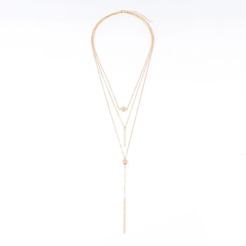New Metal Stick Long Chain Choker Necklace Pendant Women Small Dot Gold Silver Exquisite Multi-layer Jewelry | Украшения и