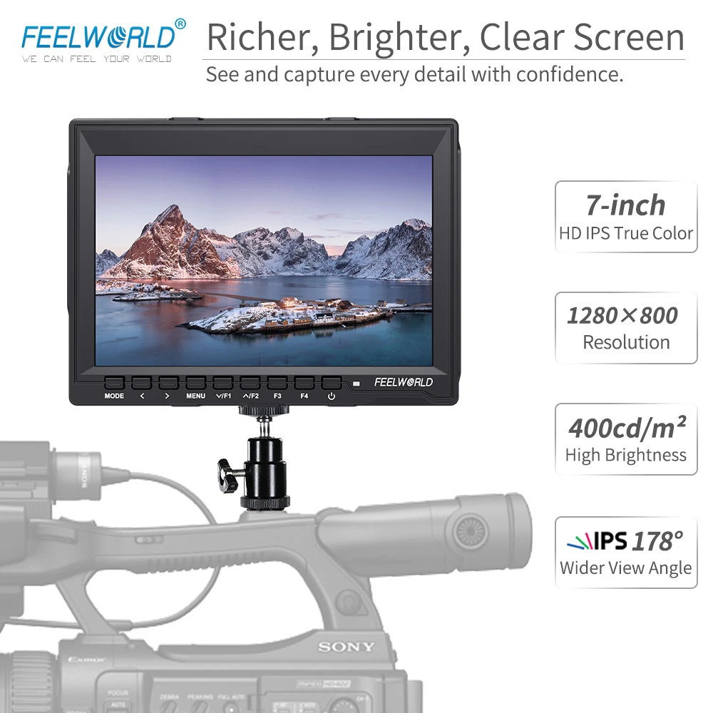 Feelworld FW759 7 дюймов IPS 1280x800 Камера полевая DSLR видео монитор для BMPCC Canon Sony с усилением