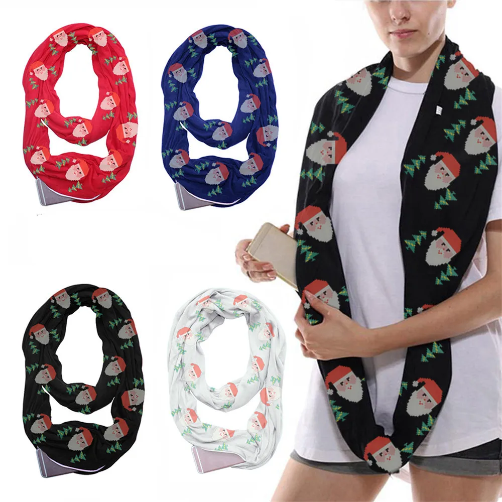 Женские шарфы с рождественским принтом бесконечный шарф карманный петлей на
