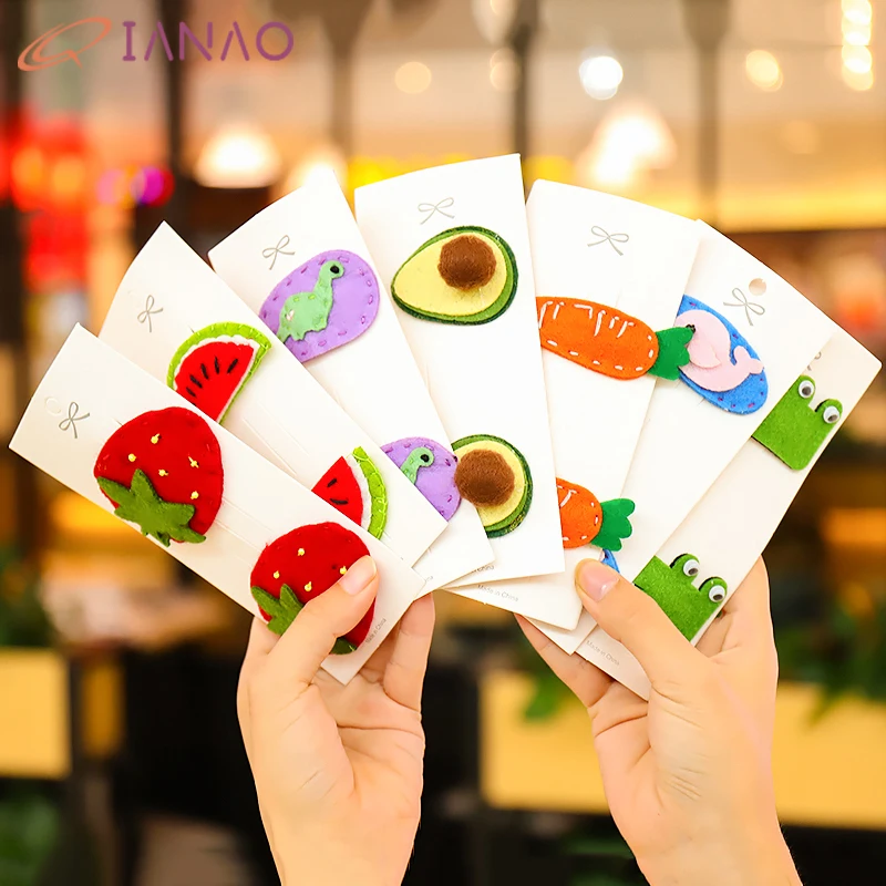 QIANAO Cute Girl Cartoon Flwoer Rainbow Felt Applique Clips carrot Hairpins Hair Accessories BB Hairgrips Barrettes Headwear | Детская