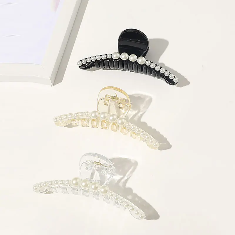 

New Pearls Hair Claws Plastic Hair Clip Women Girls Hairpins Large Size Hair Accessories Spring Barrette Hairgrip Hair Crab 1Pcs