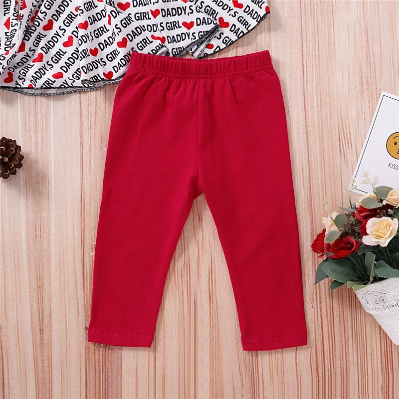 

Valentine's Day 3Pcs Baby Kid Girl Outfit Set Hairband Lace Flare Sleeve Letter and Heart Print Top Red Long Pants 1-4Y Toddle
