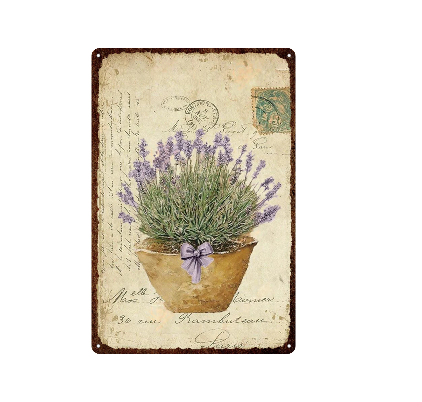 

20X30Cm Retro Chic Flower Metal Tin Sign Lavender Rose Peony Iron Painting Exquisite Room Decorative Art Plates 20*30cm