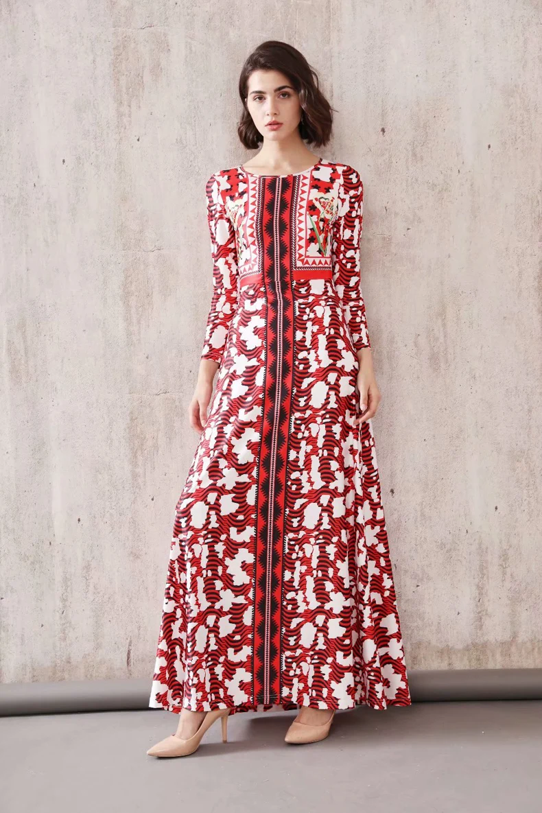 

Lady Milan Women's Runway Dresses O Neck Long Sleeves Printed High Street Fashion Casual Long Dresses