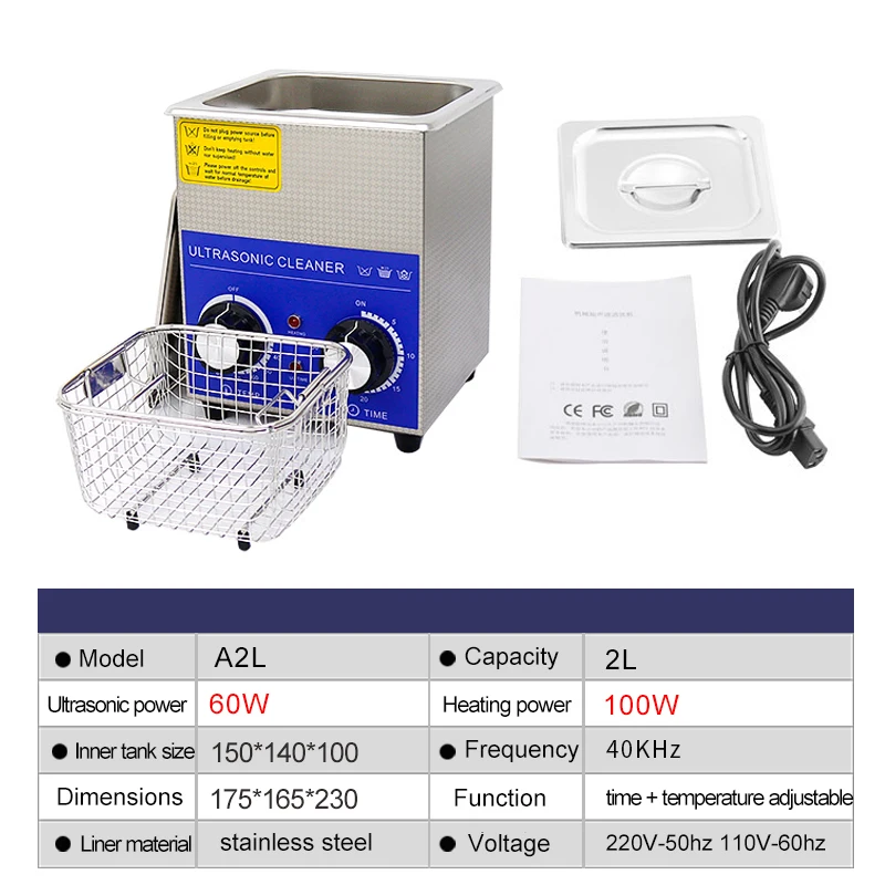 2L Ultrasonic Cleaner Stainless Steel Cleaning Bath Glasses Jewelry Watch Ultrasound Wave Tank With Heater Timer |