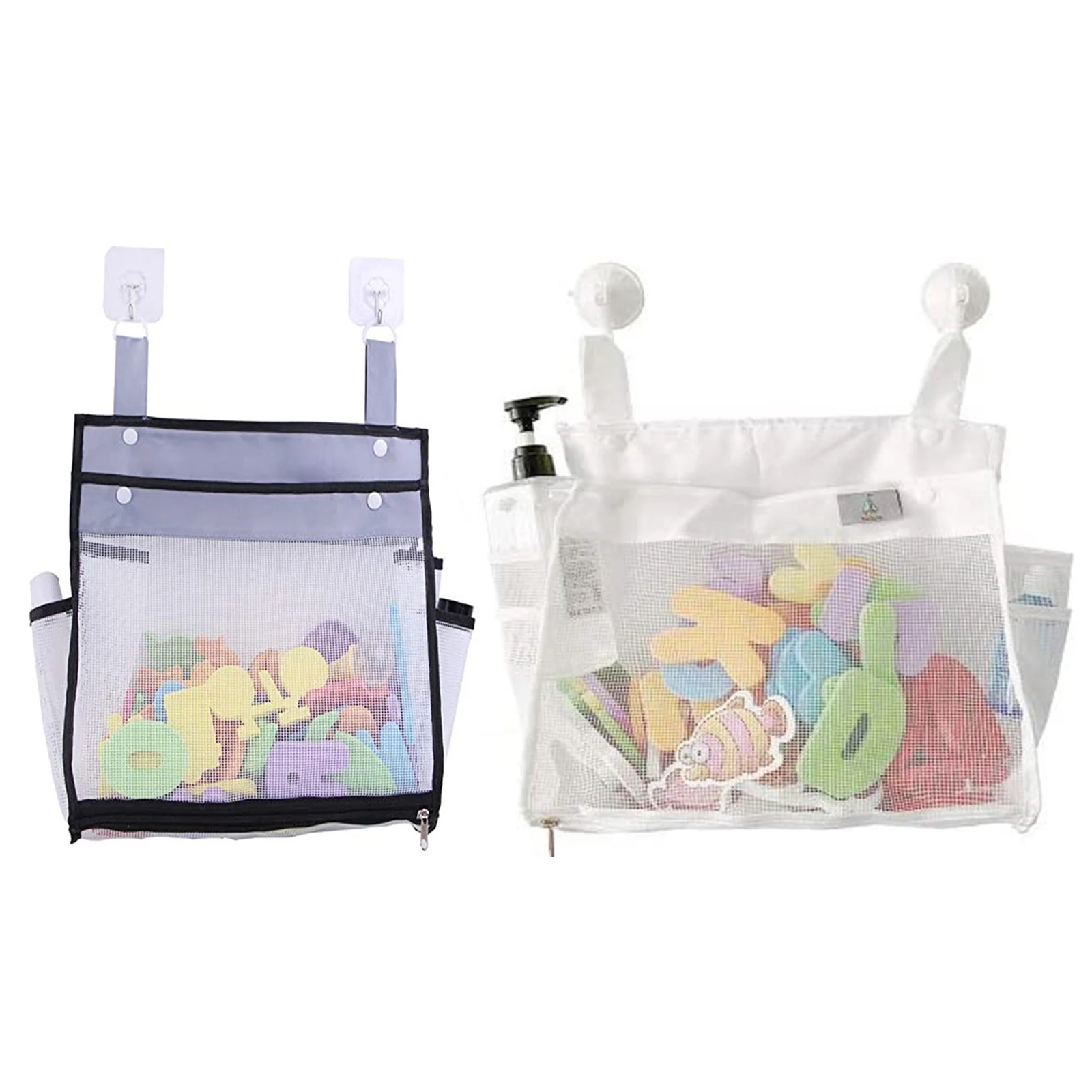 

2Pcs Bath Toy Organizer Mesh Bag Bottom Zippered Bathtub Toy Holder Storage Bag Multiple Ways to Hang for Storing Toys Clothes