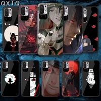 qxtq animed n narutos itachi tempered glass phone case bag cover for xiaomi redmi note 7 8 9 10 a c t s pro k 30 40 black