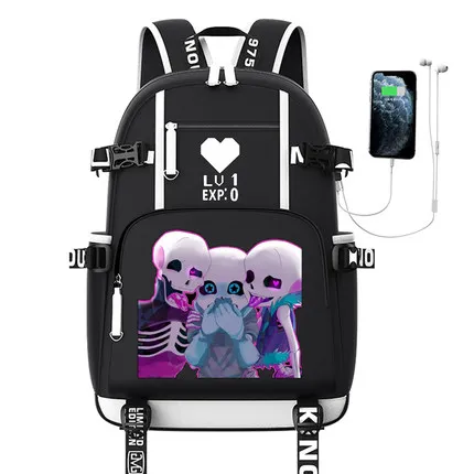 Вместительный рюкзак Undertale для подростков мужской/женский с USB-зарядкой школьные