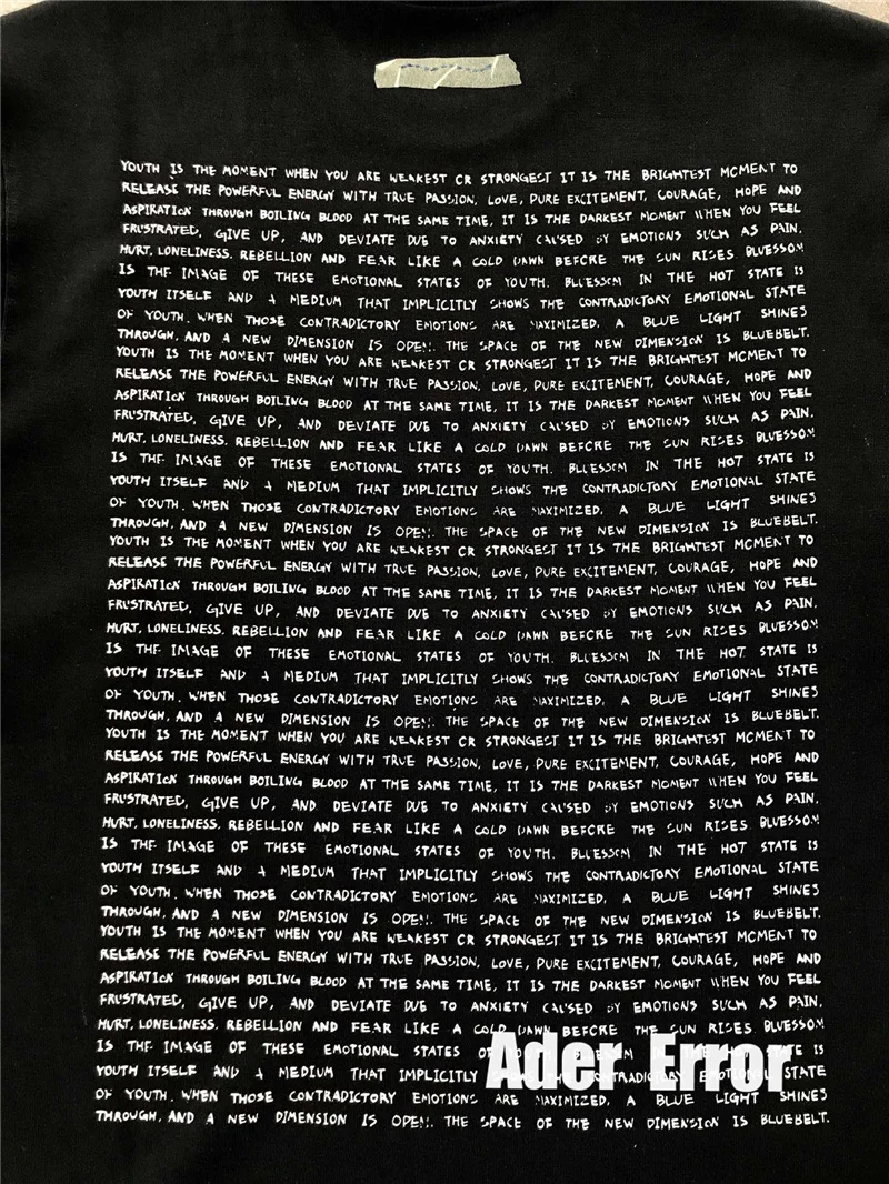 

ADER ERROR T-shirt Men Women 1:1 High Quality Back Full Text Print Adererror Tee Blue Mark Tops Short Sleeve