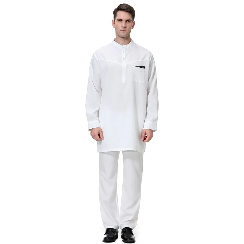 Muslim Arab Men Robes Eid Worship Service Middle East Ramadan Thobe Thawb Caftan Suit Islamic Abaya Jilbab Moslem Shirt Pants