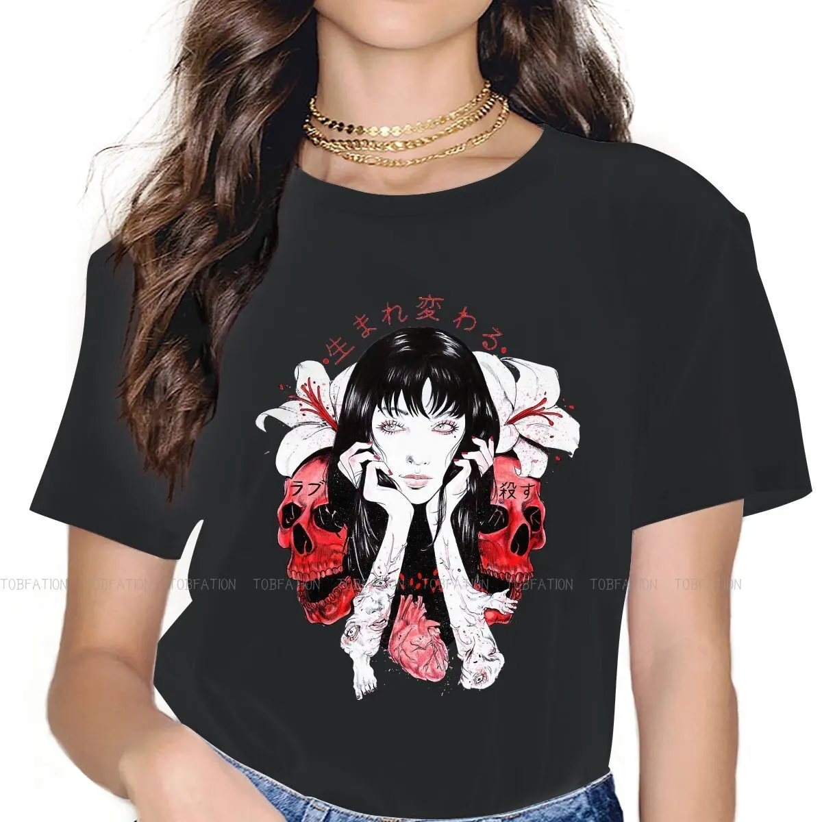 

Женская футболка Tomie Junji Ito из мультфильма Essential, женские топы 5XL, кавайные футболки в стиле Харадзюку, Женская хлопковая футболка