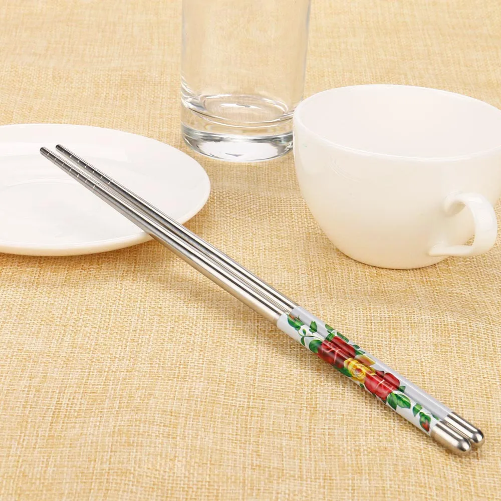 

1 Pair Brand New 8.9" Length White Vine Pattern Stainless Steel Chopsticks