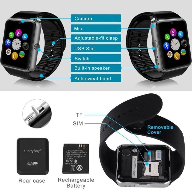 2019 Bluetooth Смарт часы для Iphone телефон huawei samsung Xiaomi Android Поддержка 2G SIM TF карта камера