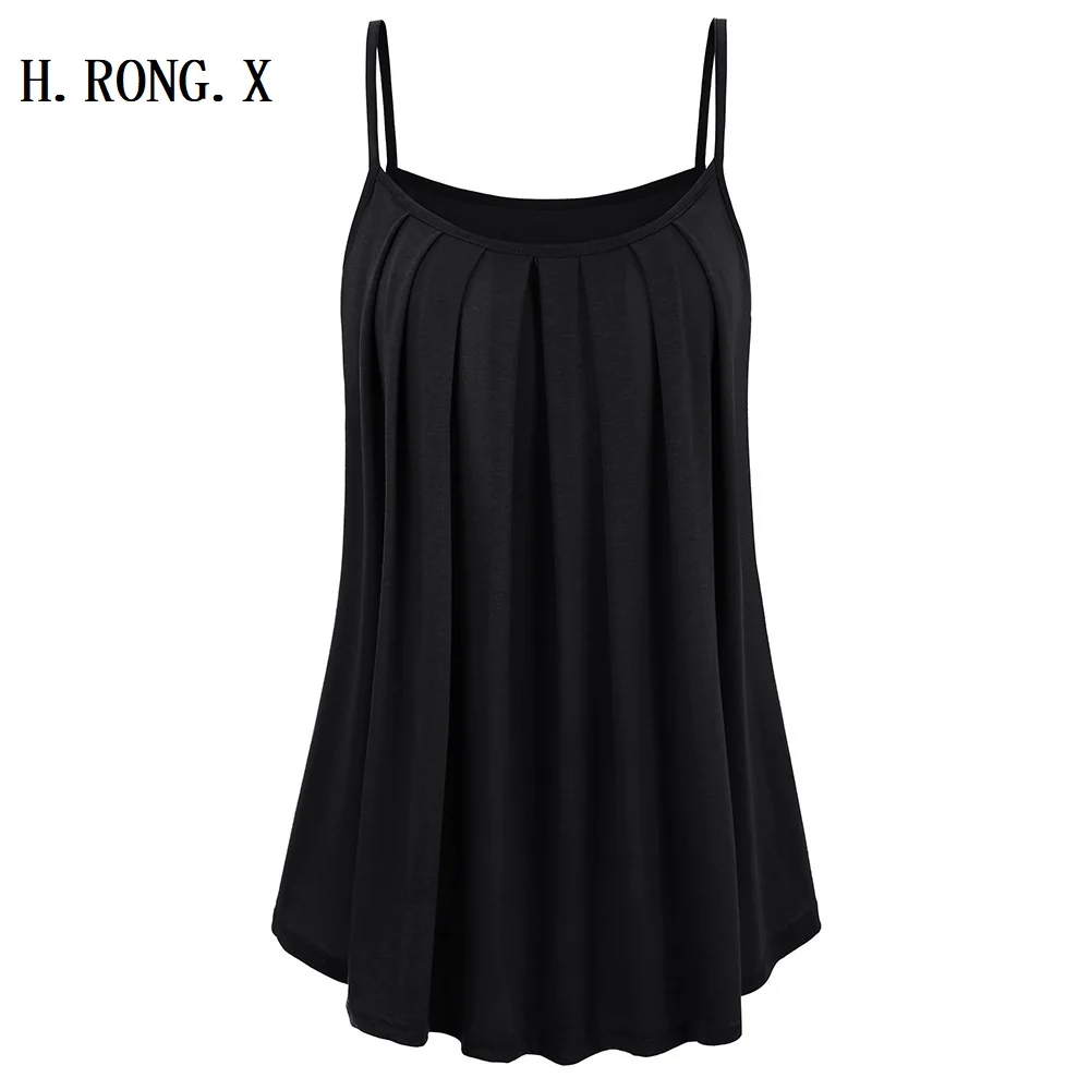 

H.RONG.X 2021 Loose Summer Women Camisole Solid Sexy Ruched Strap Tops Plus Size Clothing H2104005