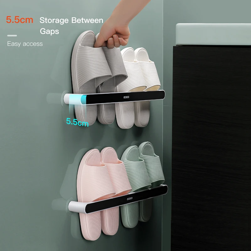 Bathroom Shoe Rack Slippers Wall Mounted Punch Free Organizer Self Adhesive Storage Towel Racks | Дом и сад