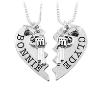2 pcsset trendy split heart shaped metal imprinted couples name and revolver pendant necklace valentines day jewelry