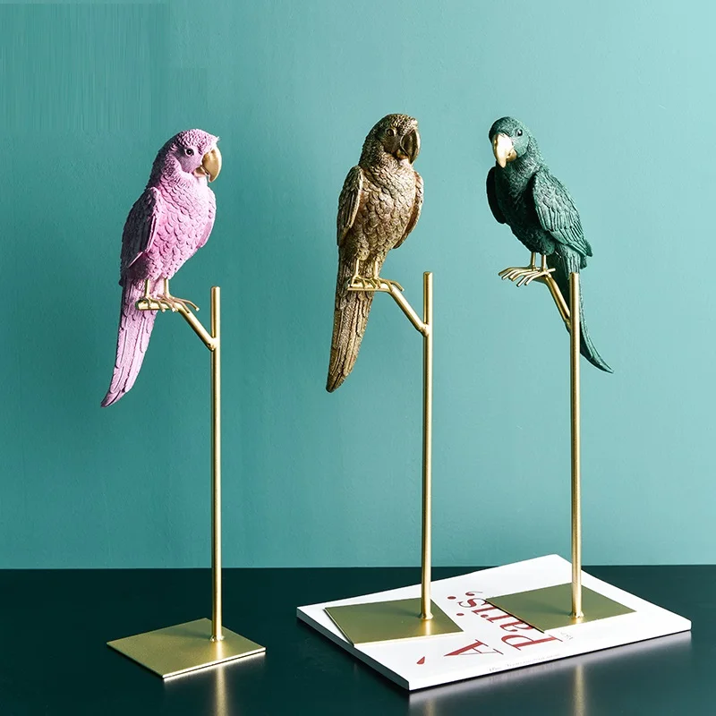 WU CHEN LONG Nordic Creative Color Parrot Figurine Animals Bird Statue Resin Craft Simple Living Room Decorations For Home R3854 | Дом и сад