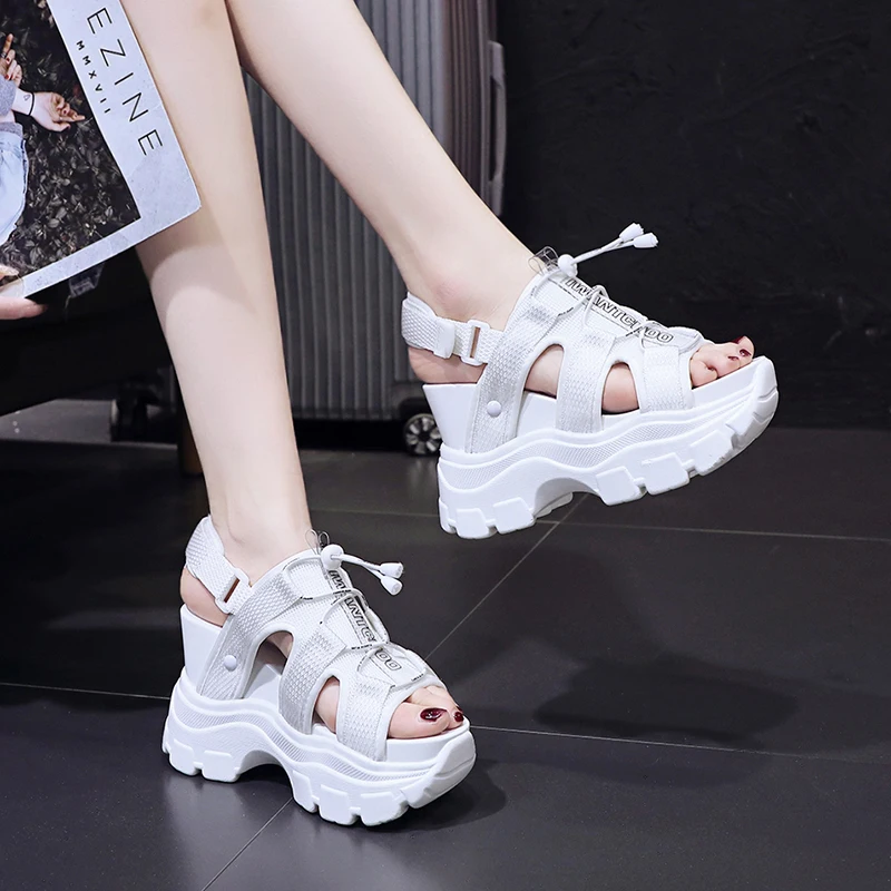 

Sandals Straps 2021 Summer Clogs Wedge Female Shoe Muffins shoe High Heels Increasing Height Platform Elastic Band Girls Thick