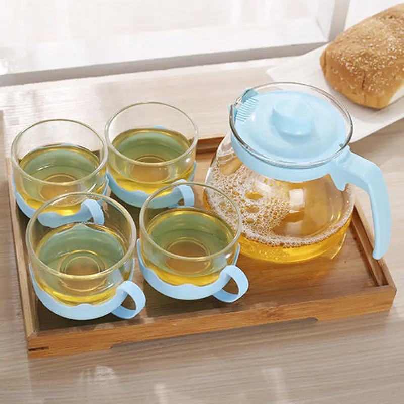 Стеклянный чайник для чая с защитой от ожогов домашний цветочный офисный набор