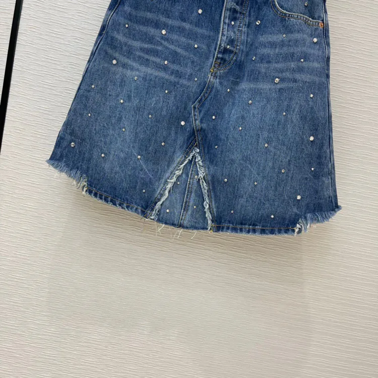 High-end Brand Jean Skirts for Women Summer 2020 Streetwear Style High Waist Mini Skirts Luxury Diamond Casual Denim Skirts Lady