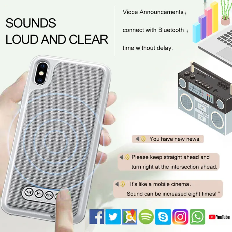 3 в 1 Bluetooth динамик чехол для телефона V4.2 power Bank чехол для телефона TPU Жесткий Чехол для iPhone 6/6S 7 8 Plus X/XS Max XR