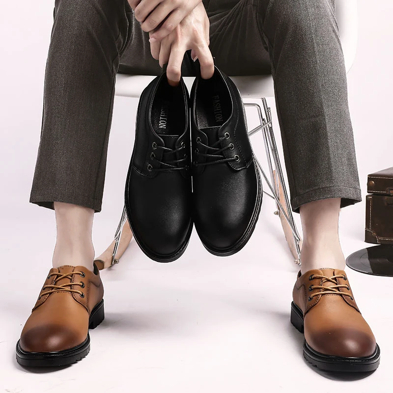 

Brand Mens Shoes Genuine Leather Business Dress Shoes High Quality Retro Designer Shoes Stylish Oxford Lace-up Solid Formal Shoe