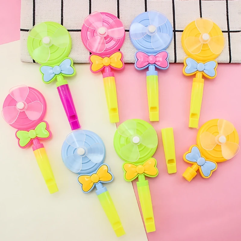 

5 Pcs Baby Kids Windmill Toys Lollipop Shape Colored Small Pinwheel Whistle Outdoor Handle Wind Spinner Creative Toy Gift
