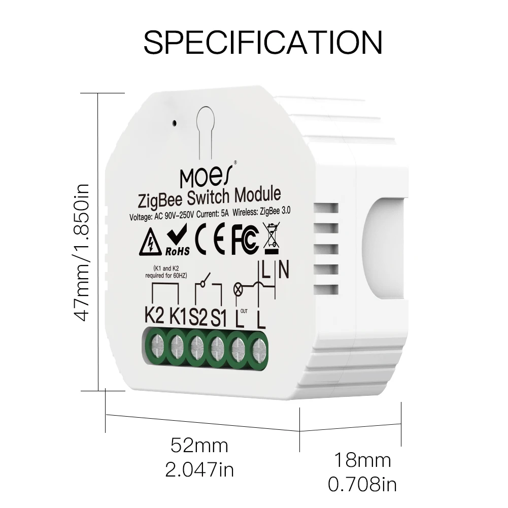 Умный выключатель света Moes Tuya ZigBee модуль переключателя без нейтрального провода
