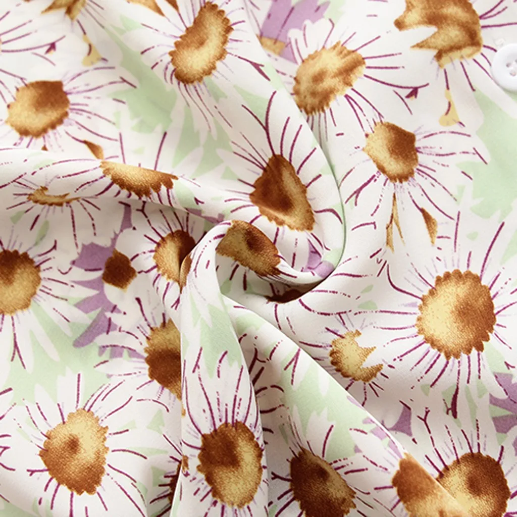 

Women Ladies Casual Cotton Loose Blouse 2021 Summer Women Beach Tops Retro Print Short Sleeve Casual Shirt Lapel Blouse