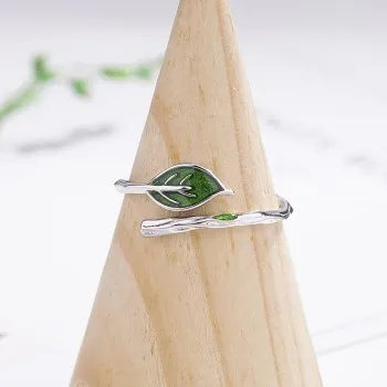 

Art Small Fresh Sen Branch Green Leaf Ring Creative Simple Opening Can Adjust The Ring Manufacturer Direct Sales R2033