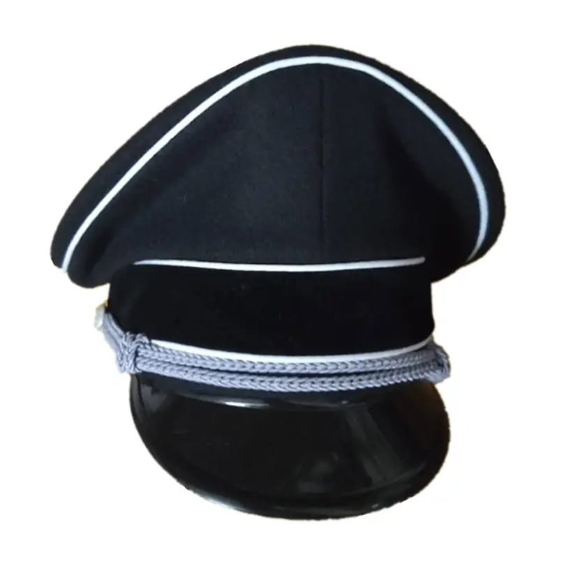 

WWII Germany Military Officer Visor Hats Black Woolen Army Police Caps Winter Keep Warm For Cosplay Film Props Show